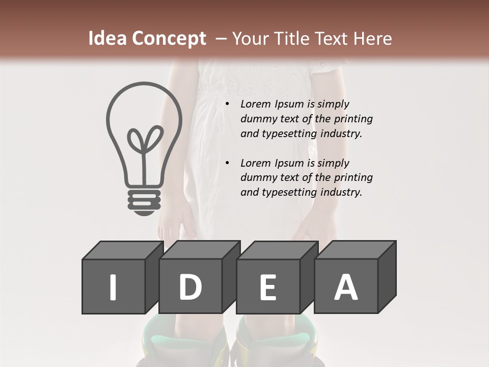 Funny Little Girl In Big Mountain Ski Boots And Short White Dress Stands On White Background PowerPoint Template