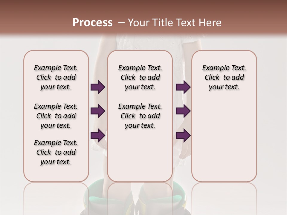 Funny Little Girl In Big Mountain Ski Boots And Short White Dress Stands On White Background PowerPoint Template