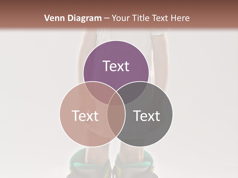 Funny Little Girl In Big Mountain Ski Boots And Short White Dress Stands On White Background PowerPoint Template