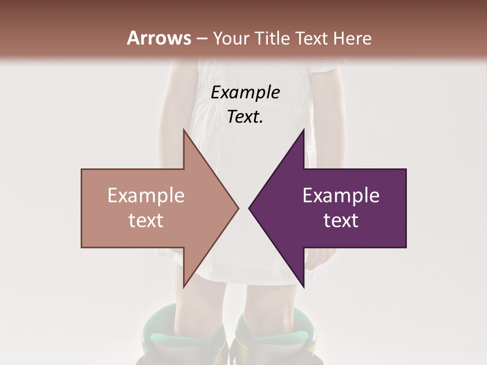 Funny Little Girl In Big Mountain Ski Boots And Short White Dress Stands On White Background PowerPoint Template