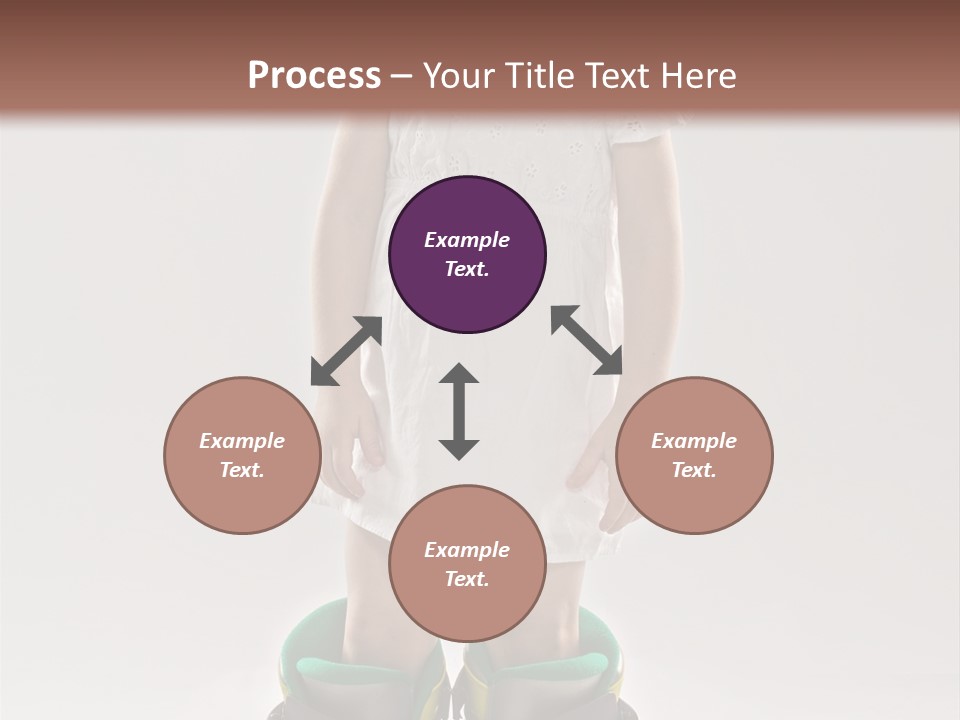 Funny Little Girl In Big Mountain Ski Boots And Short White Dress Stands On White Background PowerPoint Template