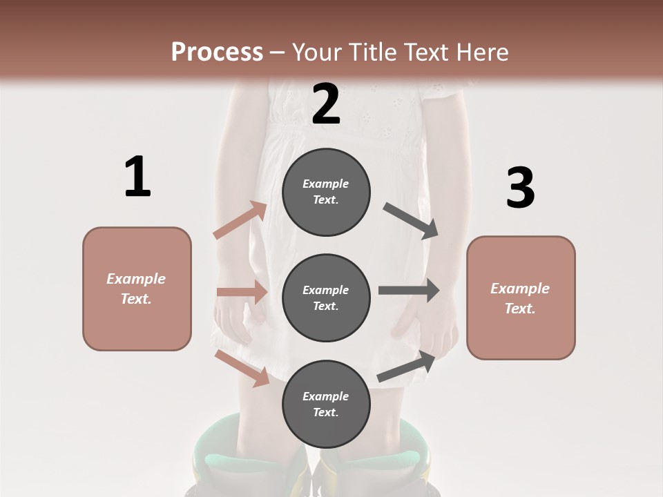 Funny Little Girl In Big Mountain Ski Boots And Short White Dress Stands On White Background PowerPoint Template