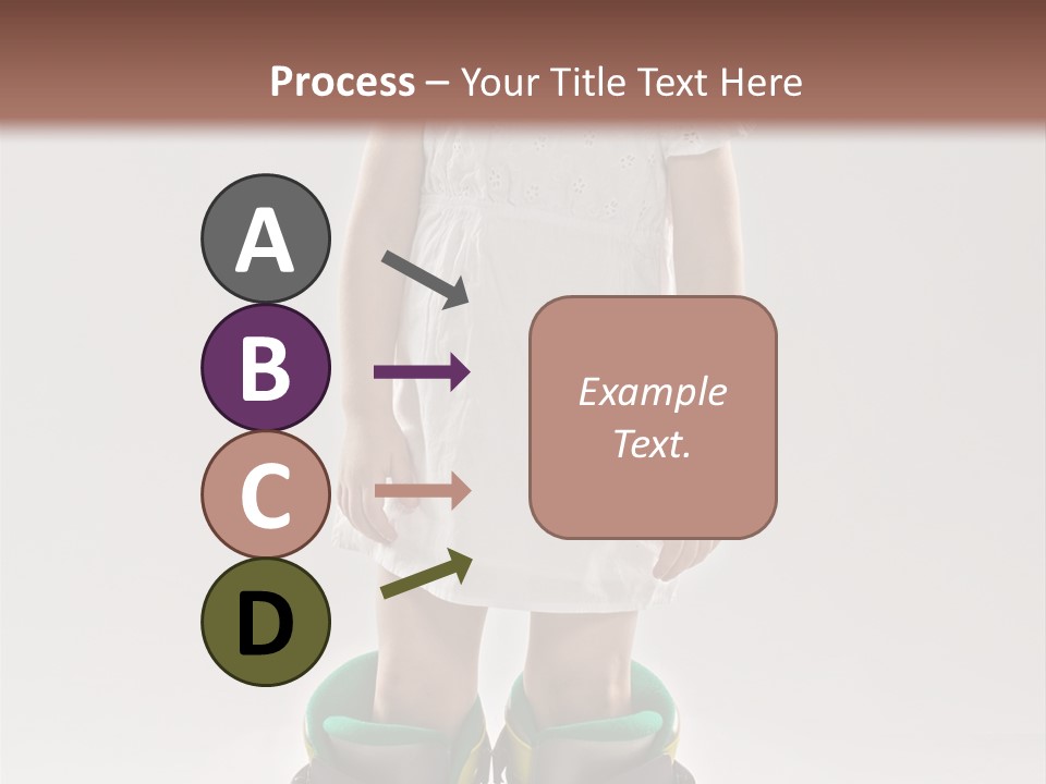 Funny Little Girl In Big Mountain Ski Boots And Short White Dress Stands On White Background PowerPoint Template