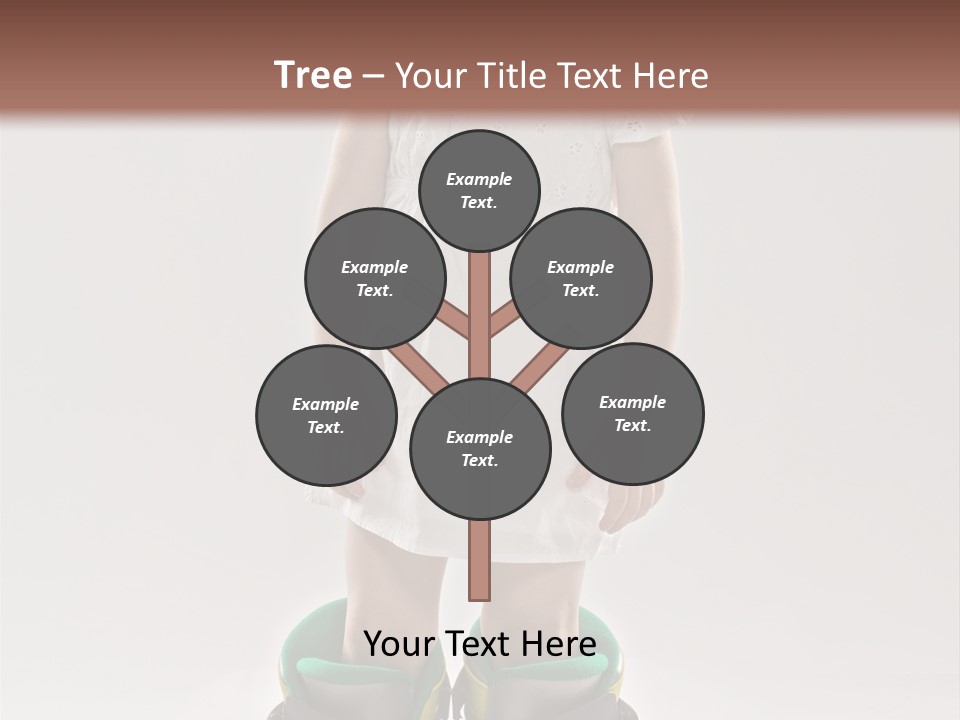 Funny Little Girl In Big Mountain Ski Boots And Short White Dress Stands On White Background PowerPoint Template