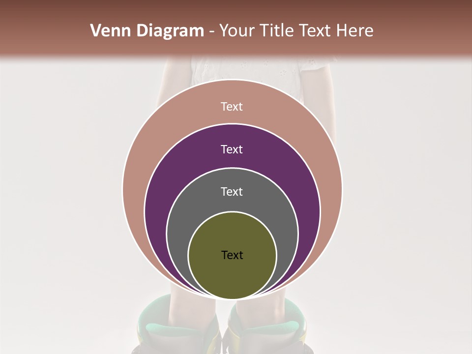 Funny Little Girl In Big Mountain Ski Boots And Short White Dress Stands On White Background PowerPoint Template