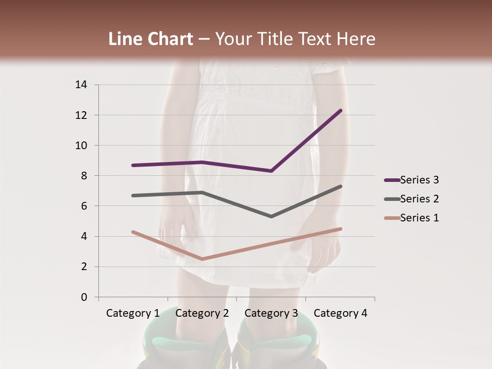 Funny Little Girl In Big Mountain Ski Boots And Short White Dress Stands On White Background PowerPoint Template