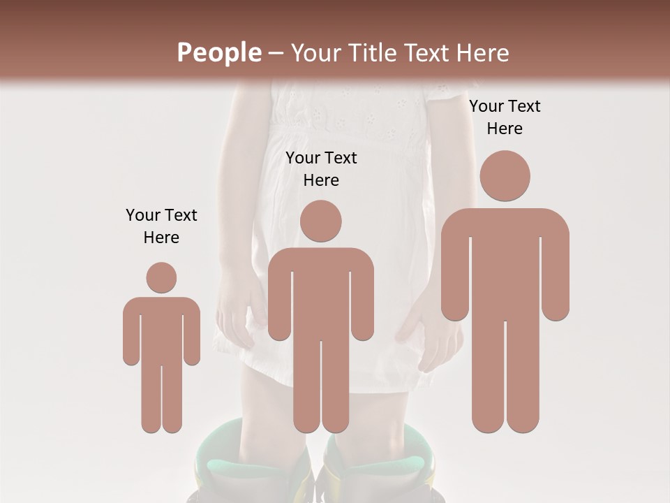 Funny Little Girl In Big Mountain Ski Boots And Short White Dress Stands On White Background PowerPoint Template