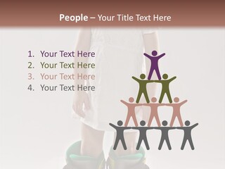 Funny Little Girl In Big Mountain Ski Boots And Short White Dress Stands On White Background PowerPoint Template