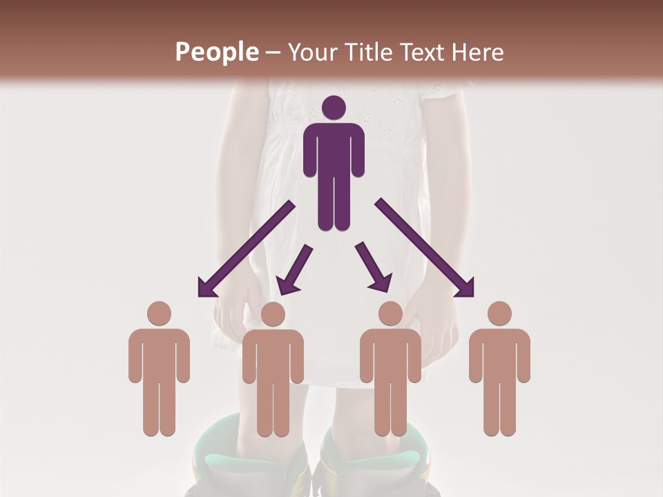 Funny Little Girl In Big Mountain Ski Boots And Short White Dress Stands On White Background PowerPoint Template