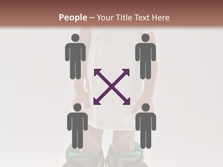 Funny Little Girl In Big Mountain Ski Boots And Short White Dress Stands On White Background PowerPoint Template