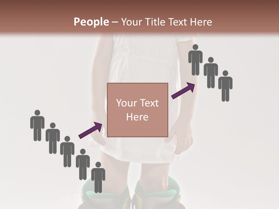 Funny Little Girl In Big Mountain Ski Boots And Short White Dress Stands On White Background PowerPoint Template