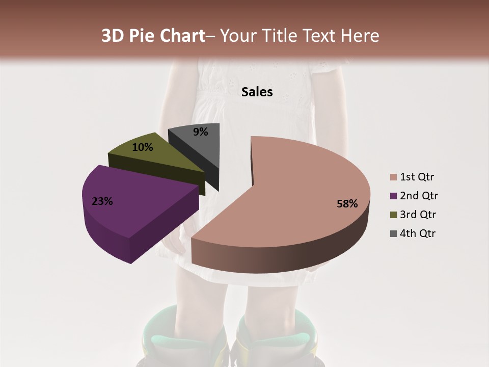 Funny Little Girl In Big Mountain Ski Boots And Short White Dress Stands On White Background PowerPoint Template