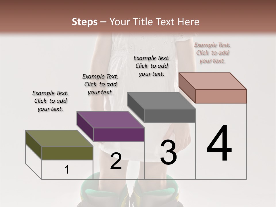 Funny Little Girl In Big Mountain Ski Boots And Short White Dress Stands On White Background PowerPoint Template