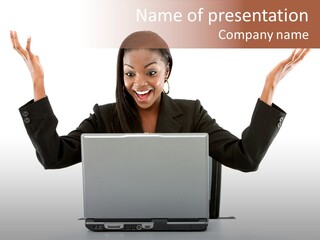 Business Woman Having Success Online On Her Laptop - Isolated Over A White Background PowerPoint Template