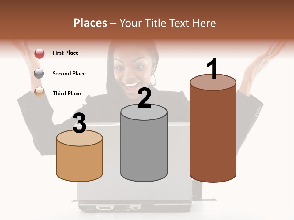 Business Woman Having Success Online On Her Laptop - Isolated Over A White Background PowerPoint Template