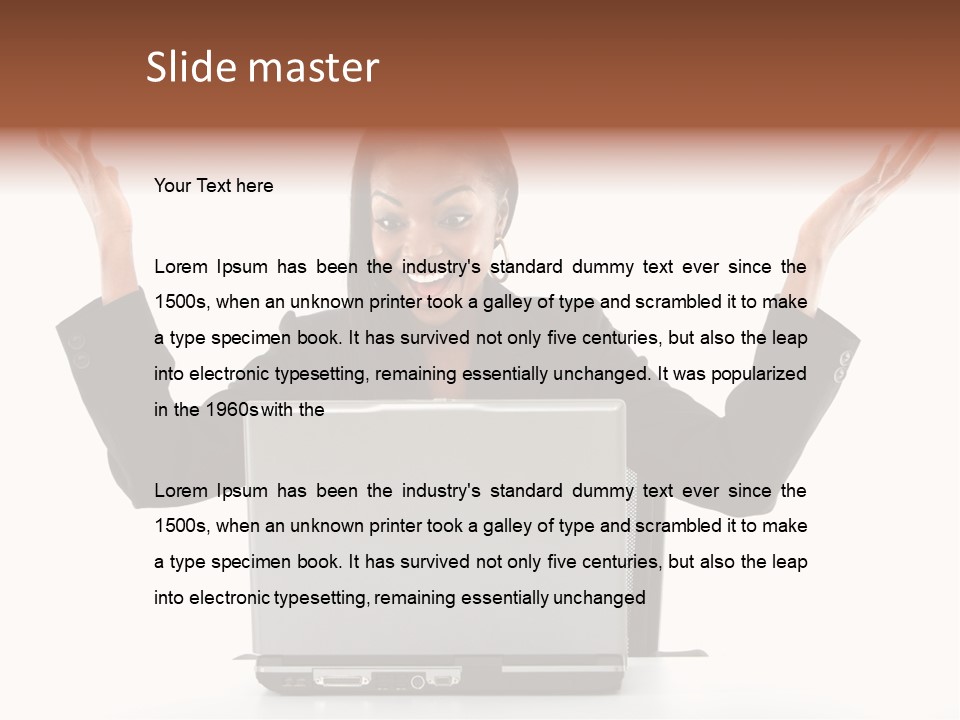 Business Woman Having Success Online On Her Laptop - Isolated Over A White Background PowerPoint Template