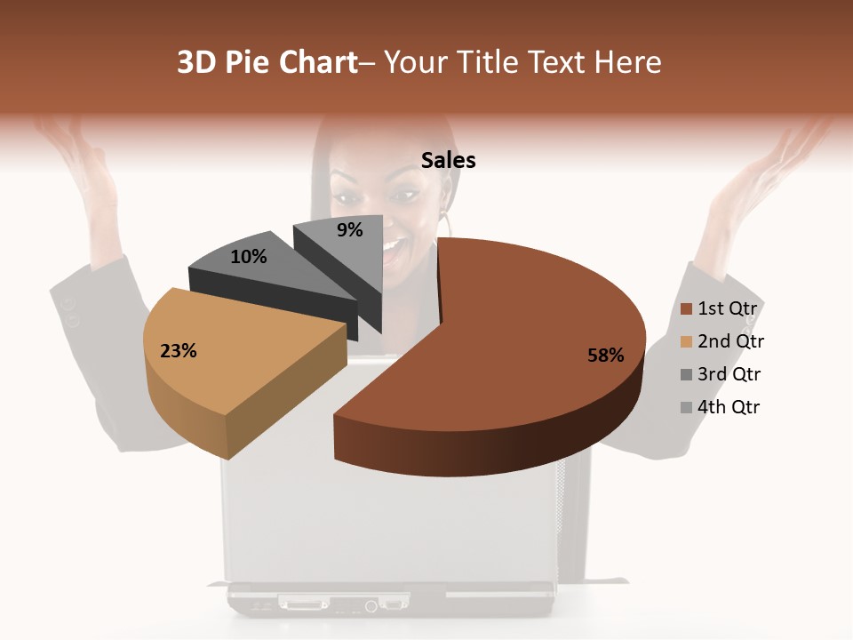 Business Woman Having Success Online On Her Laptop - Isolated Over A White Background PowerPoint Template