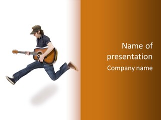 Passionate Guitarist Jumps PowerPoint Template