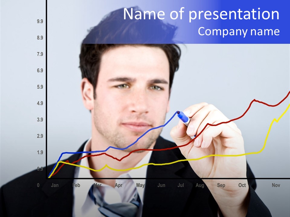 Attractive Business Man Drawing On A Graph PowerPoint Template