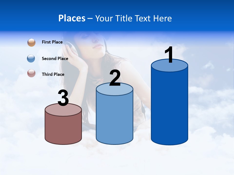 Beautiful Teenage Listening Music With Pleasure On The Clouds PowerPoint Template