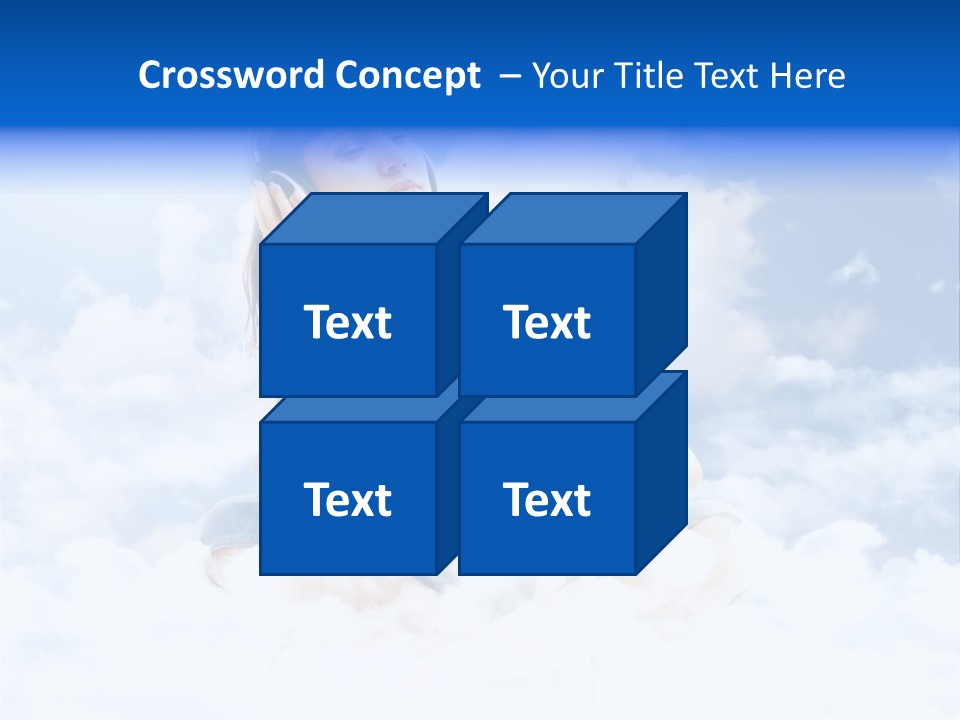Beautiful Teenage Listening Music With Pleasure On The Clouds PowerPoint Template