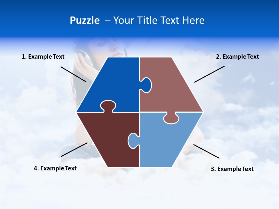 Beautiful Teenage Listening Music With Pleasure On The Clouds PowerPoint Template