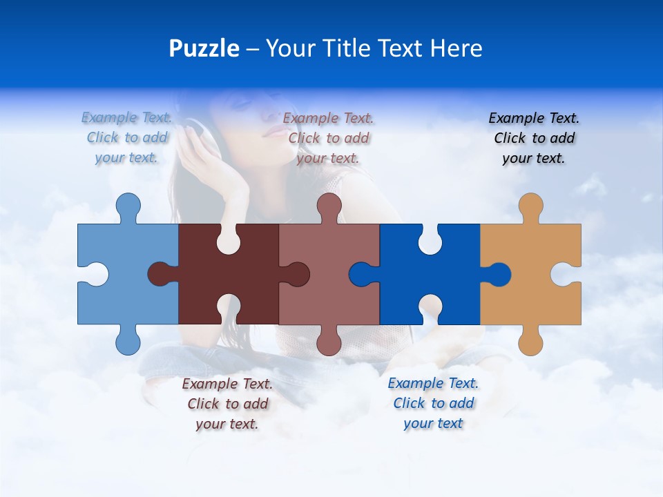 Beautiful Teenage Listening Music With Pleasure On The Clouds PowerPoint Template