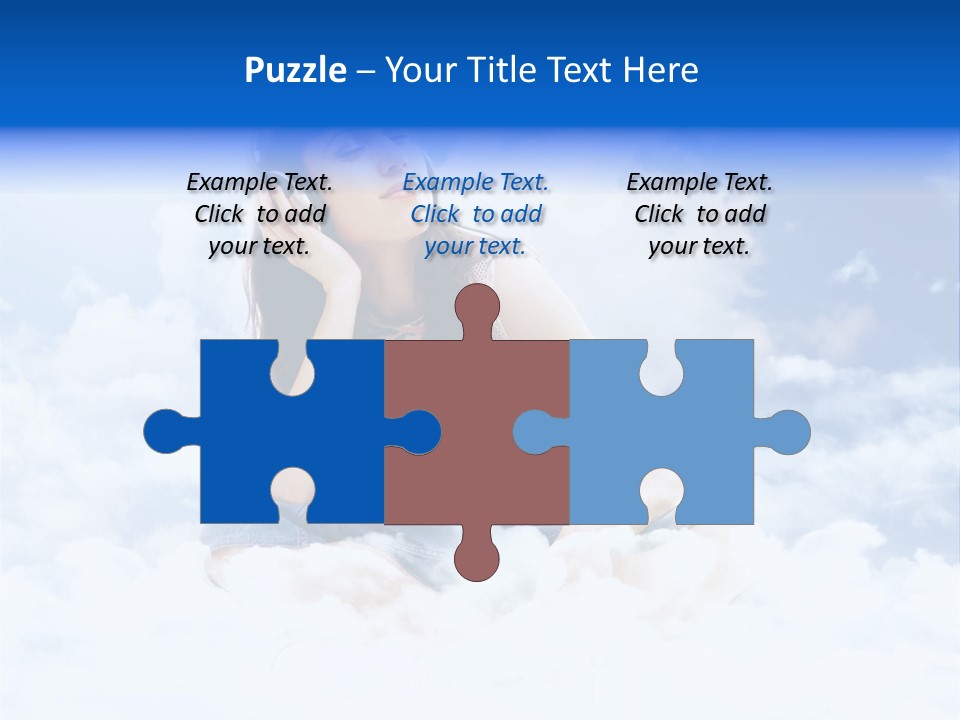 Beautiful Teenage Listening Music With Pleasure On The Clouds PowerPoint Template