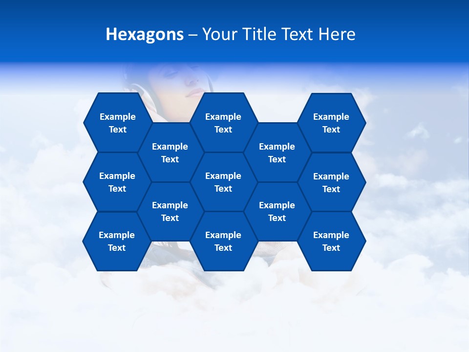 Beautiful Teenage Listening Music With Pleasure On The Clouds PowerPoint Template