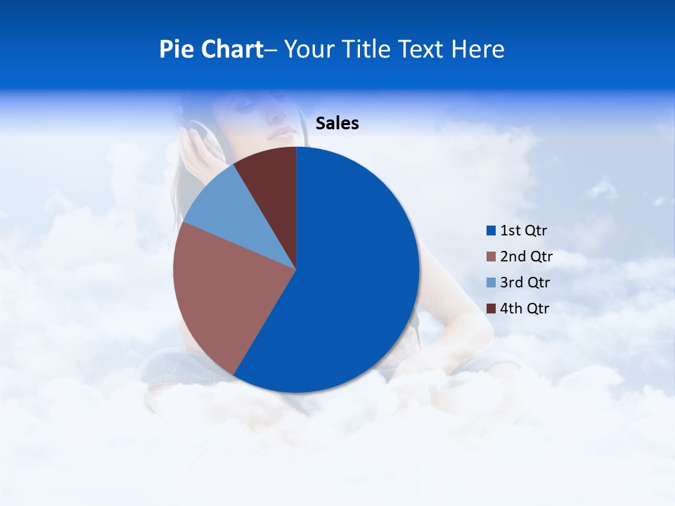 Beautiful Teenage Listening Music With Pleasure On The Clouds PowerPoint Template