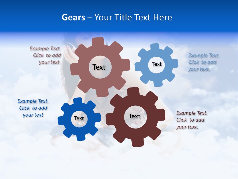 Beautiful Teenage Listening Music With Pleasure On The Clouds PowerPoint Template