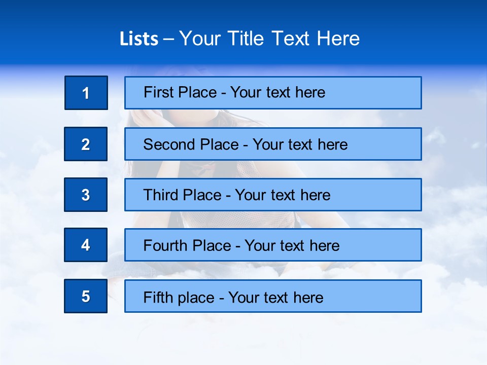 Beautiful Teenage Listening Music With Pleasure On The Clouds PowerPoint Template