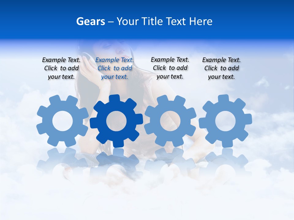 Beautiful Teenage Listening Music With Pleasure On The Clouds PowerPoint Template