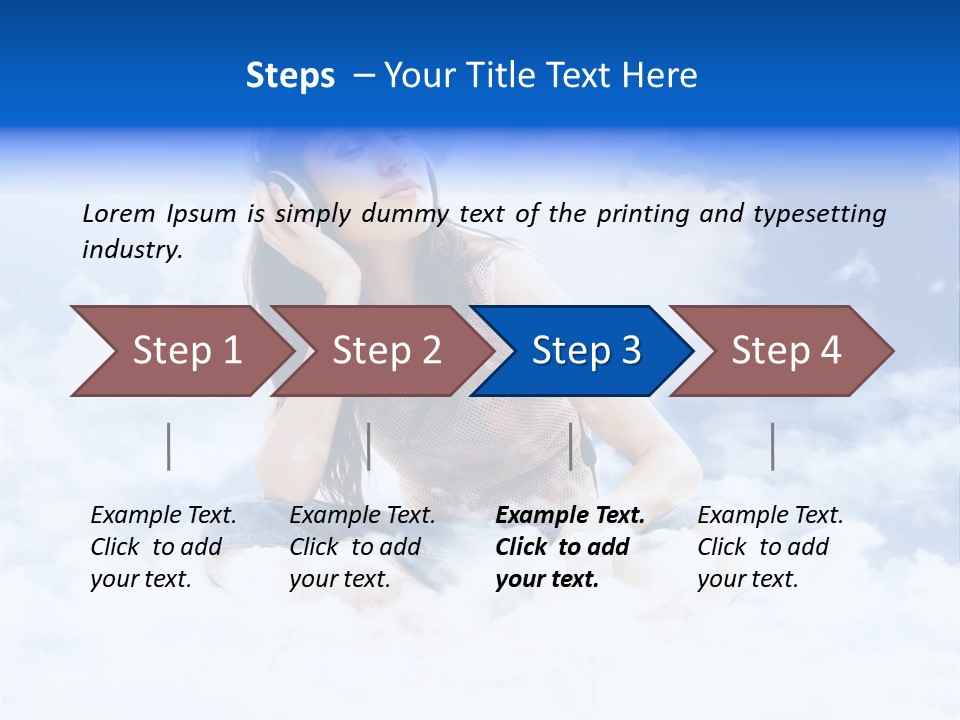 Beautiful Teenage Listening Music With Pleasure On The Clouds PowerPoint Template