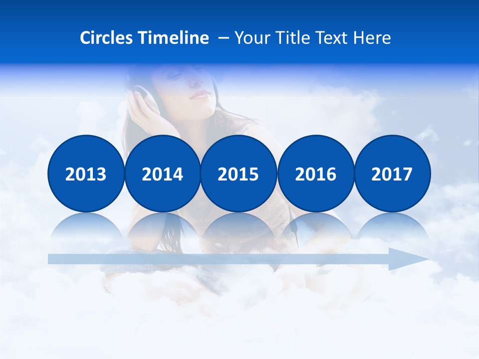 Beautiful Teenage Listening Music With Pleasure On The Clouds PowerPoint Template