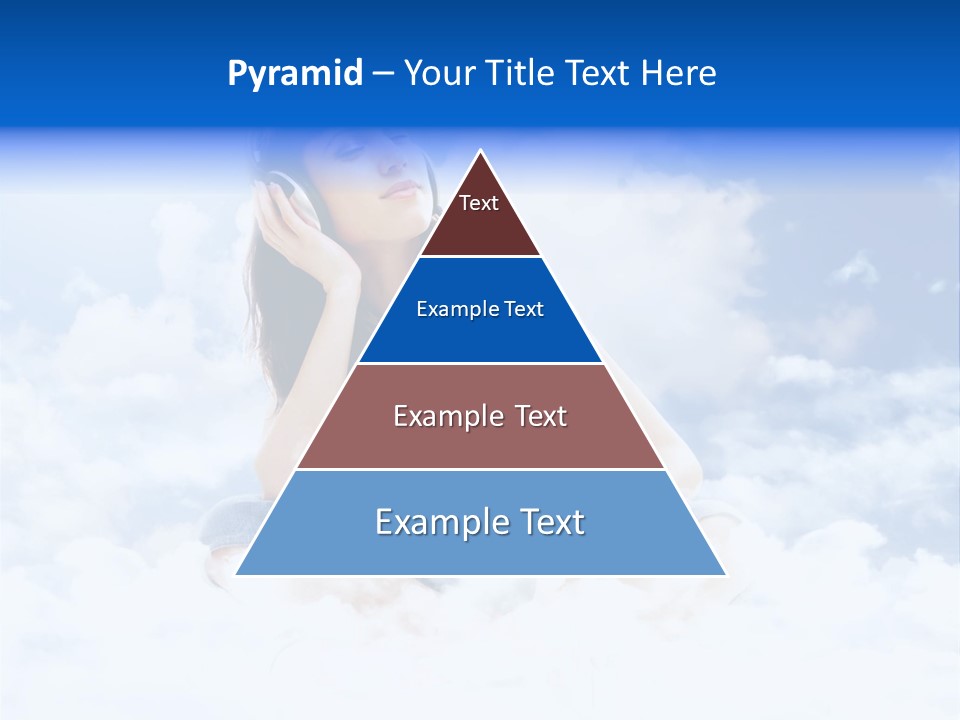 Beautiful Teenage Listening Music With Pleasure On The Clouds PowerPoint Template