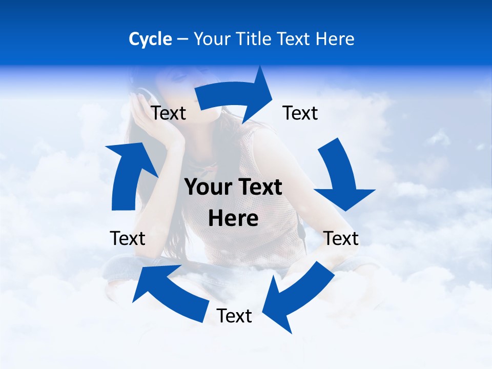 Beautiful Teenage Listening Music With Pleasure On The Clouds PowerPoint Template