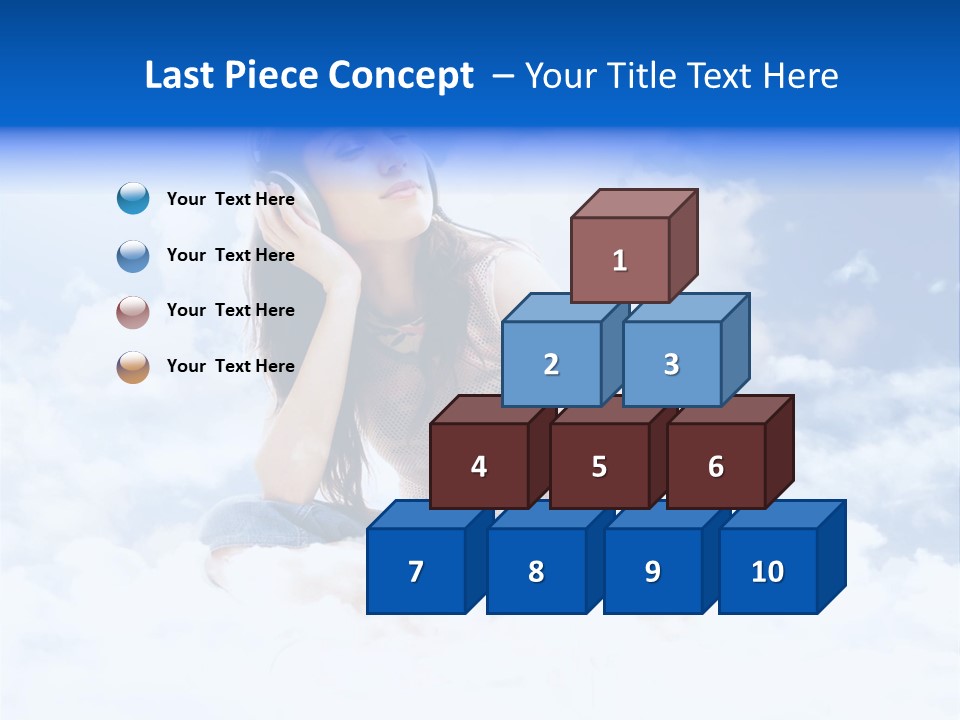 Beautiful Teenage Listening Music With Pleasure On The Clouds PowerPoint Template