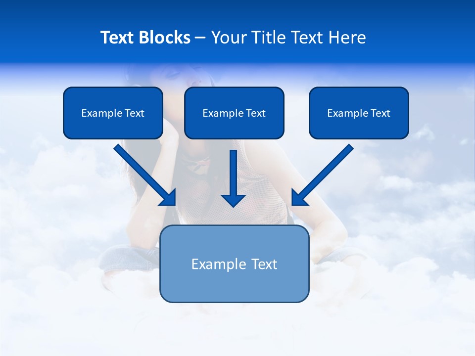 Beautiful Teenage Listening Music With Pleasure On The Clouds PowerPoint Template
