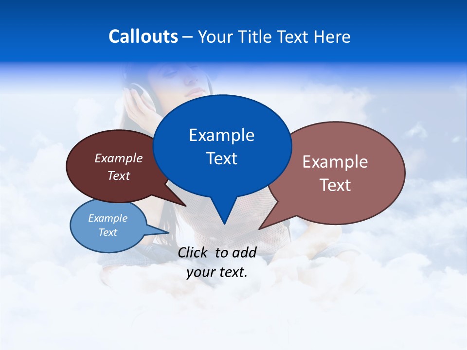 Beautiful Teenage Listening Music With Pleasure On The Clouds PowerPoint Template