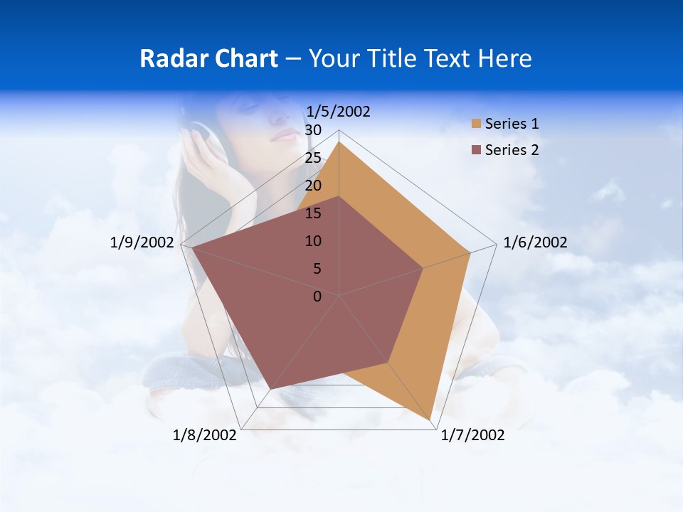 Beautiful Teenage Listening Music With Pleasure On The Clouds PowerPoint Template