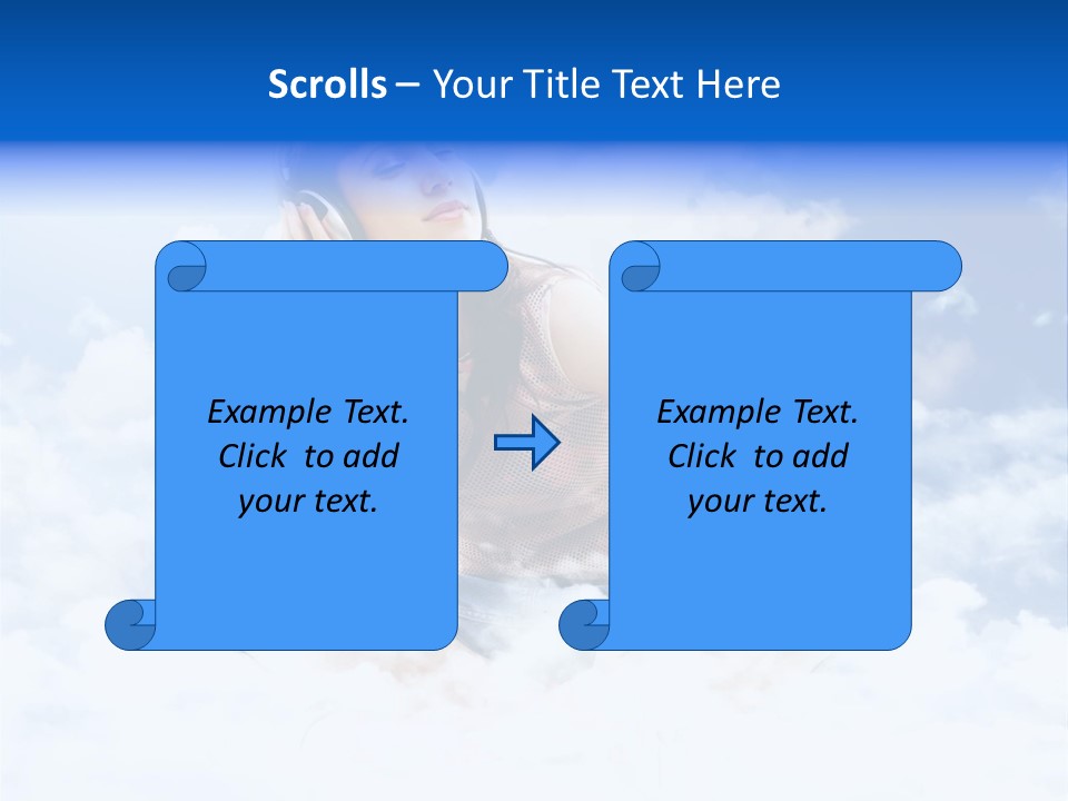 Beautiful Teenage Listening Music With Pleasure On The Clouds PowerPoint Template