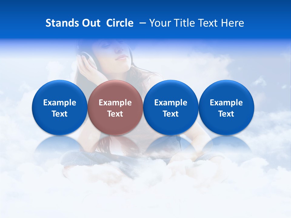 Beautiful Teenage Listening Music With Pleasure On The Clouds PowerPoint Template