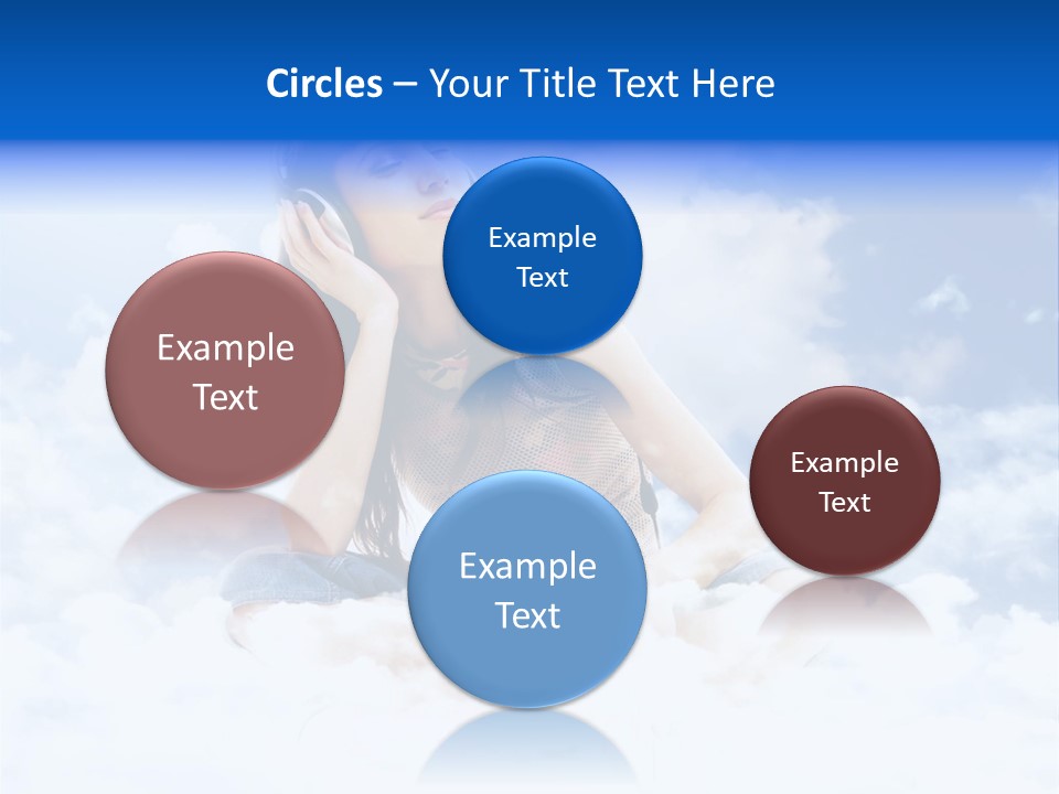 Beautiful Teenage Listening Music With Pleasure On The Clouds PowerPoint Template