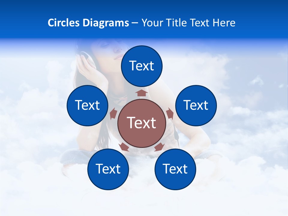 Beautiful Teenage Listening Music With Pleasure On The Clouds PowerPoint Template