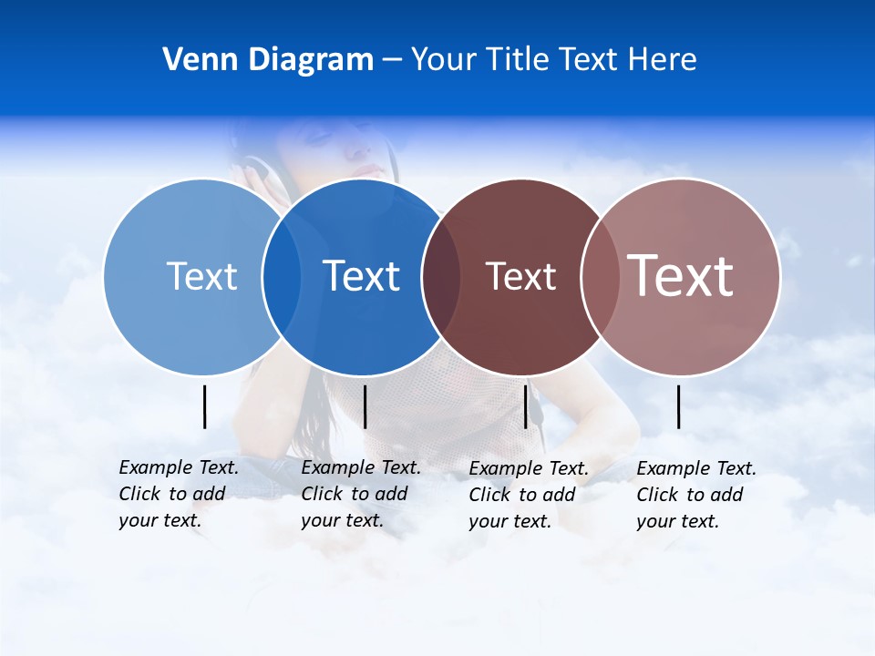 Beautiful Teenage Listening Music With Pleasure On The Clouds PowerPoint Template