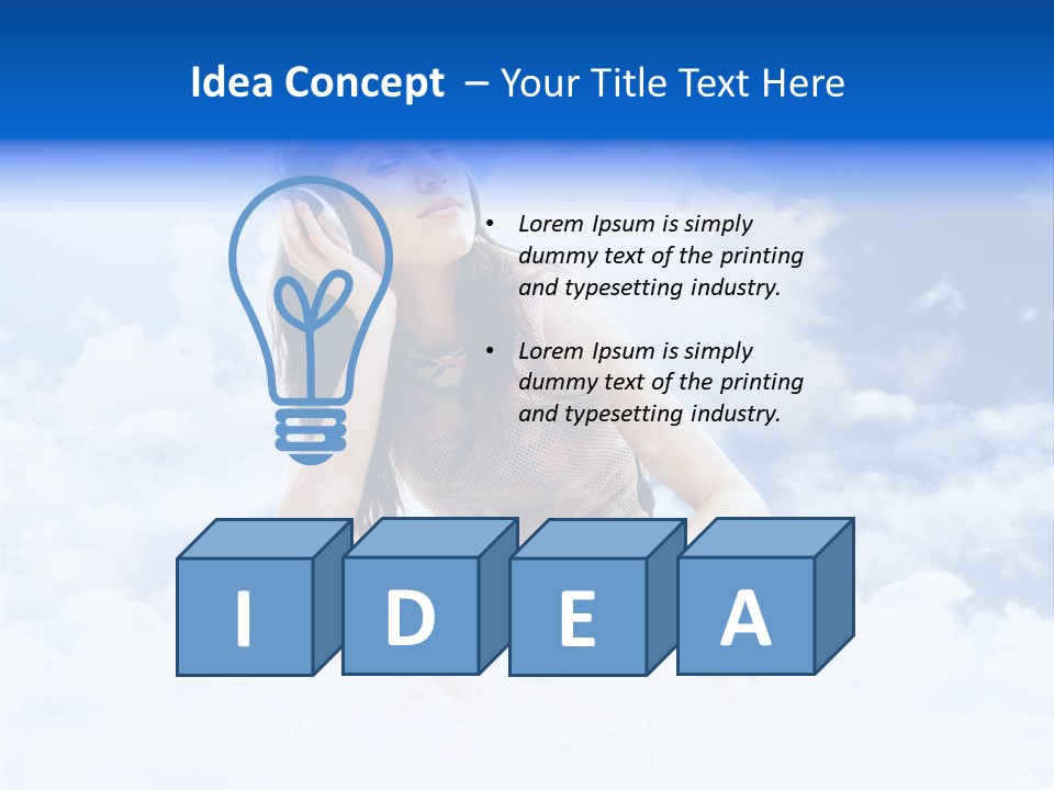 Beautiful Teenage Listening Music With Pleasure On The Clouds PowerPoint Template