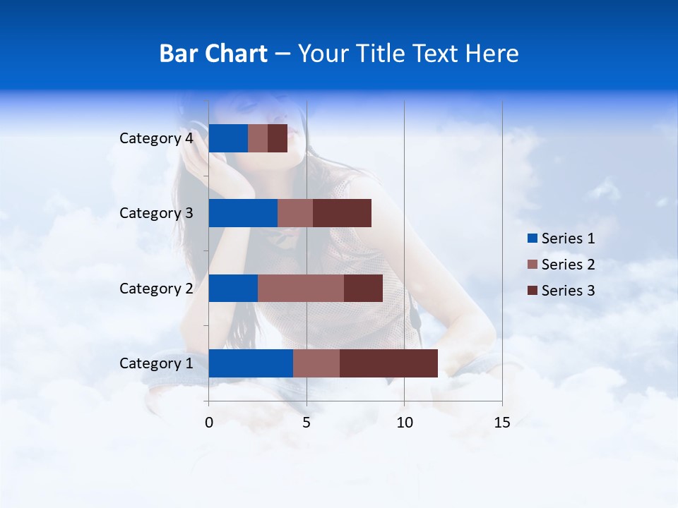 Beautiful Teenage Listening Music With Pleasure On The Clouds PowerPoint Template