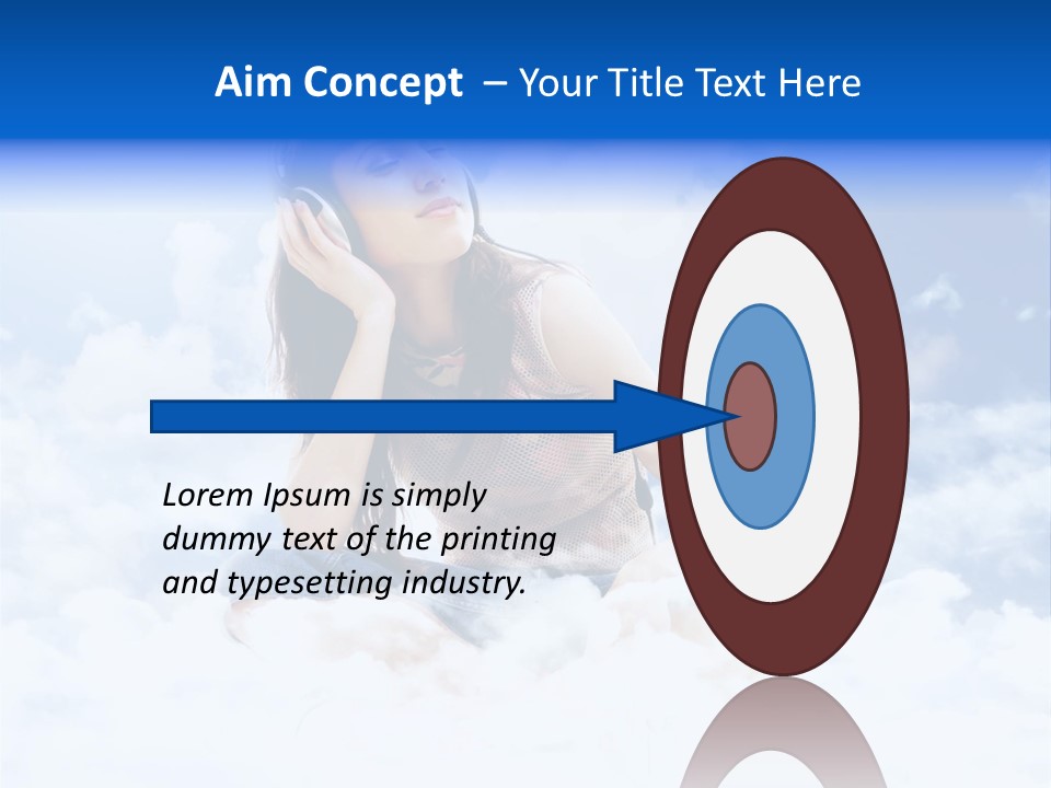 Beautiful Teenage Listening Music With Pleasure On The Clouds PowerPoint Template