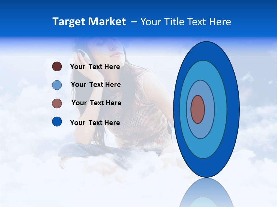 Beautiful Teenage Listening Music With Pleasure On The Clouds PowerPoint Template